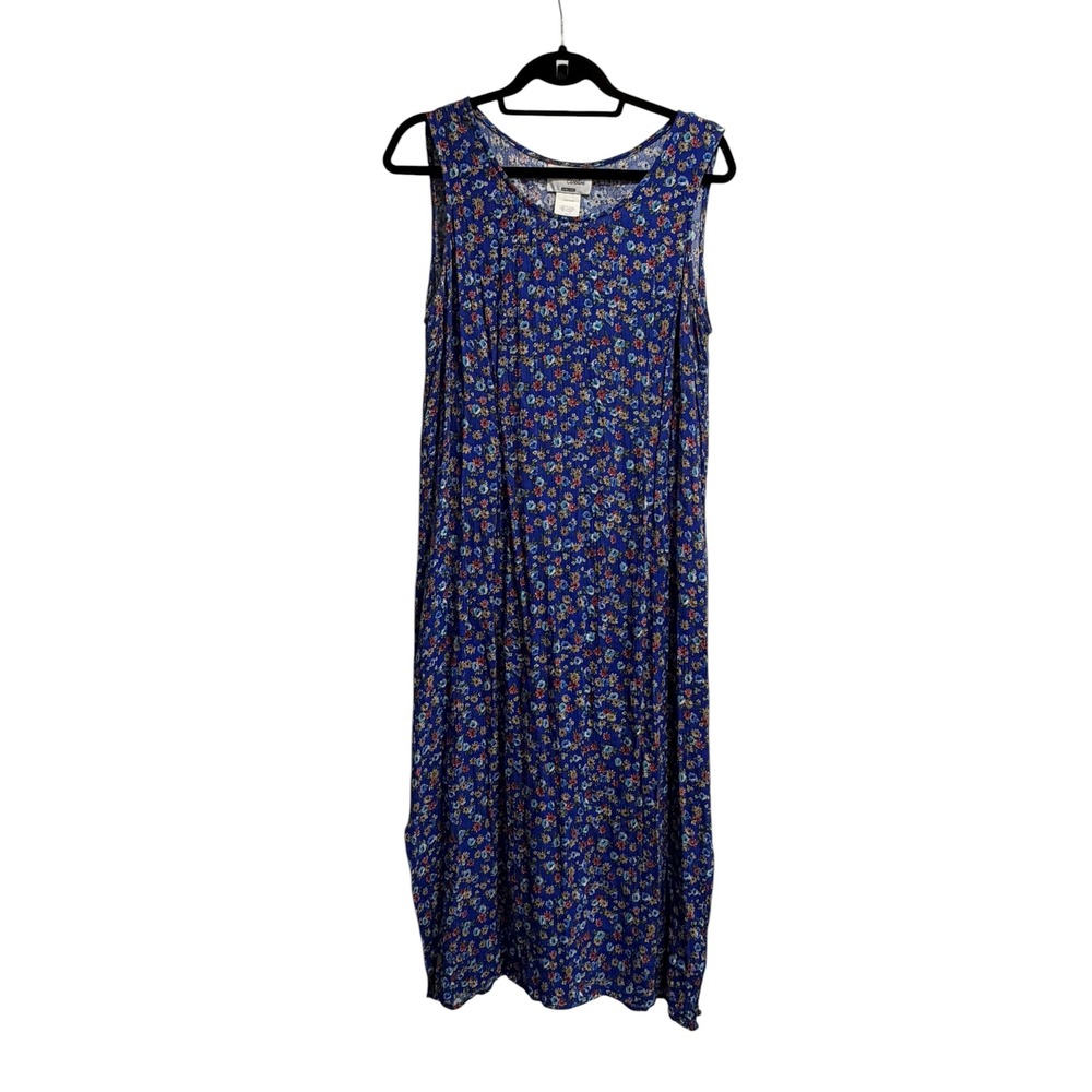 Forever Caroline Jim Elliot Midi Dress Blue Floral Sleeveless Gauzy Light 16